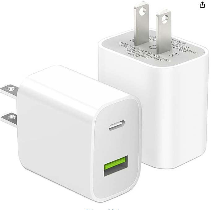 USB C Charger Block, Dual Port Type C Wall Charger 20W , 110v, 3Amp